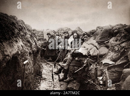 Men of the 2nd Battalion, Royal Scots Fusiliers wintering in the trenches at la Boutillerie following the Battle of Armentières. It was fought by German and Franco-British forces in northern France in October 1914, during reciprocal attempts by the armies to envelop the northern flank of their opponent, which has been called the Race to the Sea. Stock Photo