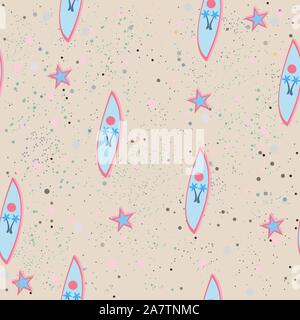 Seamless Pattern with surfing boards on sand. Vector Illustration Stock Vector