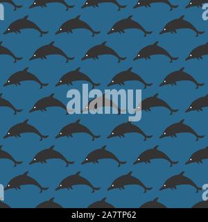 Seamless pattern with black silhouettes of dolphins. Vector Illustration Stock Vector