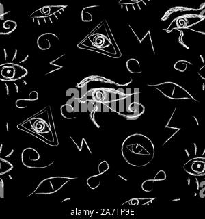 Seamless open eye pattern on black background. Repeating eye background. Vector Illustration Stock Vector