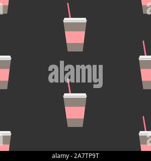 Seamless repeating Pattern with coffee cup on dark background Stock Vector