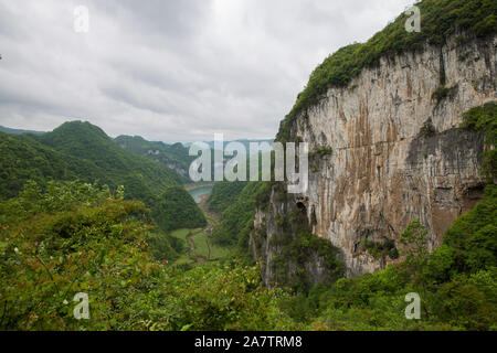 View of the mountains in which Liu Chaoxian looks after 567 coffins of late clansmen in in Qibo village, Pingba county, Anshun city, southwest China's Stock Photo