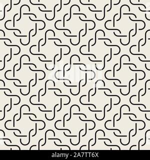 Vector seamless pattern. Monochrome wavy stripes background. Decorative geometric interlaced lines. Stock Vector