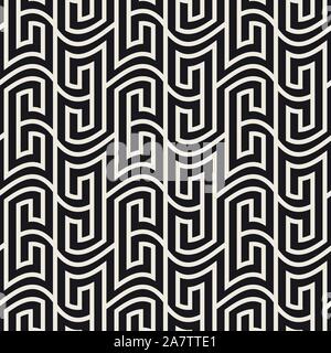 Vector seamless pattern. Geometric wavy striped ornament. Monochrome spiral lines lattice. Stock Vector