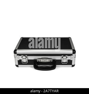 Closed Metal Briefcase Isolated on White Background (with clipping path) Stock Photo