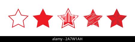 Five-pointed star icon of different designs. Flat simple design. Stock Vector