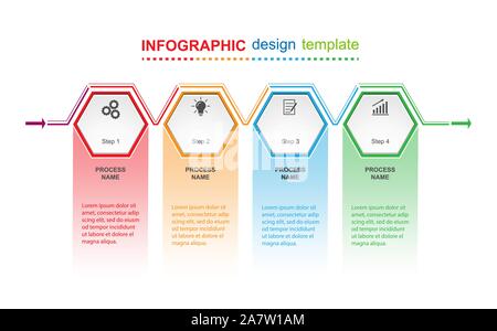 Infographic design template. Four steps to business success, training or promotion. Flat design. Stock Vector