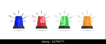 Set of color icons of flashing beacons. Flat simple design. Stock Vector