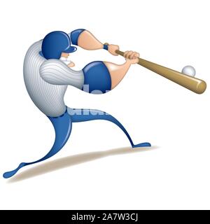Baseball cartoon character player in action on white background Stock Vector