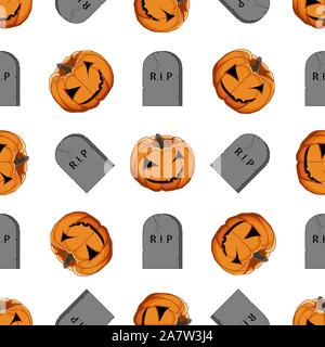 Illustration on theme big colored pattern Halloween, seamless orange pumpkin. Seamless pattern consisting of collection pumpkin, accessory at Hallowee Stock Vector
