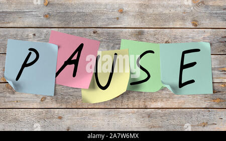 Colourful sticky notes on a board wall with the inscription break Stock Photo