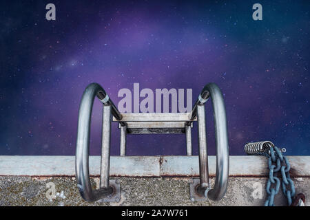 Beautiful abstract surreal ladder of stars landscape cosmos space collage concept, contemporary colors and mood social background. Stock Photo