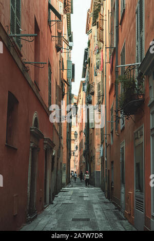 Nice, France, September 6, 2018: Impression of a narrow street in the old center of Nice in France Stock Photo