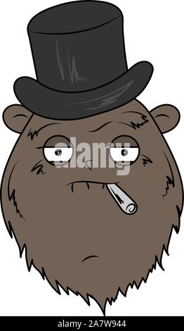 Cute bear in hat and smoking cigar. Vector illustration Stock Vector