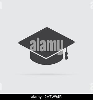 Graduation cap icon in flat style isolated on grey background. For your design, logo. Vector illustration. Stock Vector