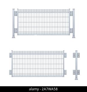 Realistic vector galvanized sheet metal fence panel. Stock Vector