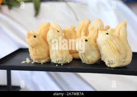 The desserts featuring the shape of squirrels are displayed during the 7th International Tea Expo in Xi'an city, northwest China's Shaanxi province, 2 Stock Photo