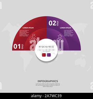 Vector flat template circle and sector infographics. Business concept with 2 sectors. Two steps for content, flowchart, timeline, levels, marketing Stock Vector