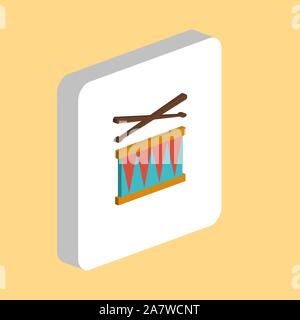 Drum and Stick Simple vector icon. Illustration symbol design template for web mobile UI element. Perfect color isometric pictogram on 3d white square Stock Vector