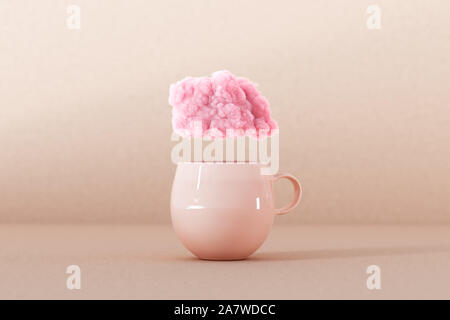 Cup with pink cloud 3D rendering Stock Photo