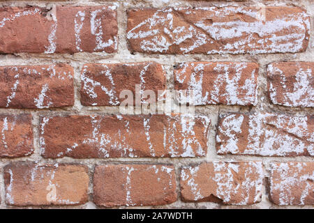 Red brick background with random chalk lines Stock Photo