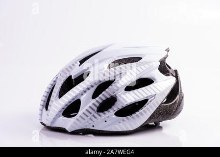 Children's protective white helmet on a white background Stock Photo