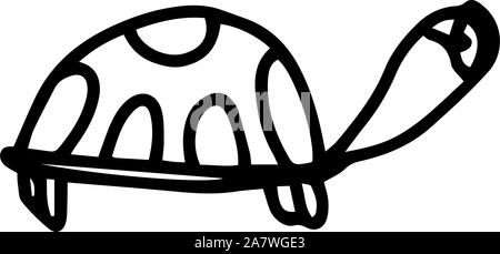 Little cute turtle with glasses in cartoon style. Vector outline doodle kids illustration isolated on white background. Stock Vector