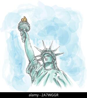 the statue of liberty on watercolor sky Stock Vector