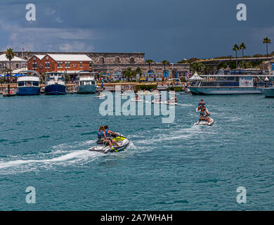 Jet Skis Returning to Naval Dockyard Stock Photo