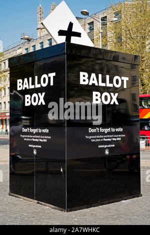 An oversized dummy ballot box in Bristol, UK reminds Bristolians to vote in the general election and local elections on 7 May 2015 Stock Photo