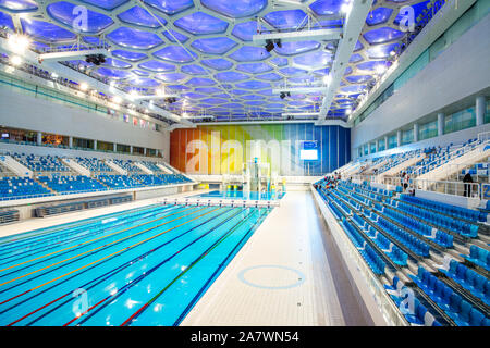 --FILE--Interior view of the National Aquatic Center or 'Water Cube' in Beijing, China, 19 November 2016.   The 2008 Beijing Olympic Games' icon venue Stock Photo