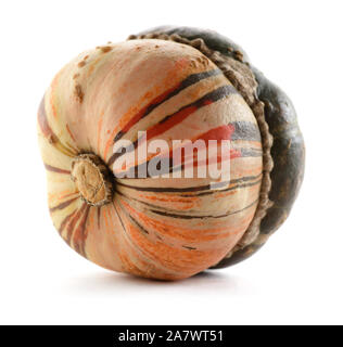 Striped green and orange Turban squash isolated on white background closeup Stock Photo