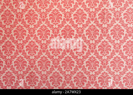 Red wallpaper vintage flock with red damask design on a white background retro vintage style Stock Photo