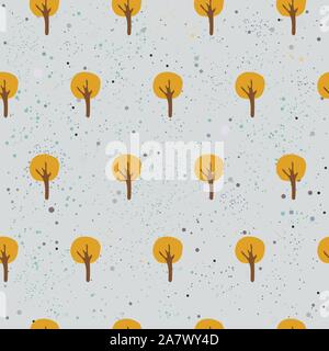 Cute Fall Pattern with yellow trees and modern dotted background. Vector Illustration Stock Vector