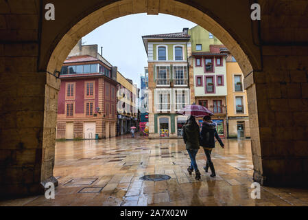 View from passage undwer the Town Hall building in Oviedo in Asturias region, Spain Stock Photo