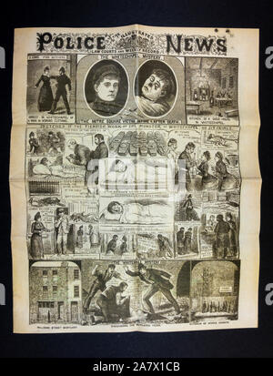 Jack the Ripper era newspaper (replica): Illustrated Police News front page showing summary of Whitechapel Murders in 1888. Stock Photo