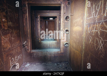 Inside the Object 1180 - Soviet abandoned reserve command post bunker of Warsaw Pact from Cold War period near Oliscani village in Moldova Stock Photo