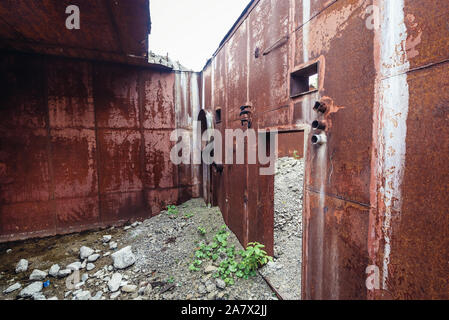 Object 1180 - Soviet abandoned reserve command post bunker of Warsaw Pact from Cold War period near Oliscani village in Moldova Stock Photo