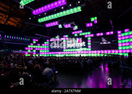 A general view of Altice Arena Centre Stage during the opening ceremony of the Web Summit 2019.The 2019 edition of the Web Summit has begun in Lisbon. This is one of the largest technology conferences in the world and also a meeting point for the debate on technological evolution in people's lives. The conference was sold out. Stock Photo