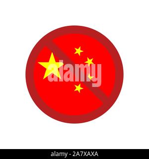 China flag with Forbidden sign on isolated white background. Stock Vector