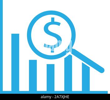 Dollar analysis bars chart on white background. Dollar analysis bars chart sign. Stock Vector