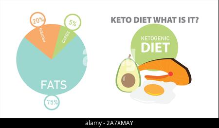ketogenic diet macros diagram, low carbs, high healthy fat vector illustration for infographic title - what is it Stock Vector
