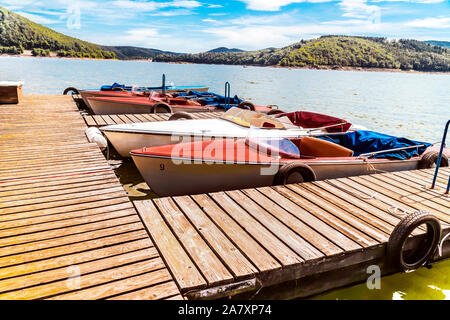 Boats on marina on Edersee in Hessen on a beautiful sunny Day Stock Photo