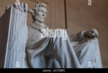 An interior closeup of the Abraham Lincoln sculpture in the Lincoln Memorial, Washington DC, USA. Stock Photo