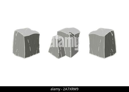 Cube shape stone set. Vector illustration. Different rock blocks. Stock Vector