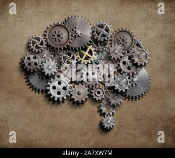 Brain made of metal gears and cogs Stock Photo