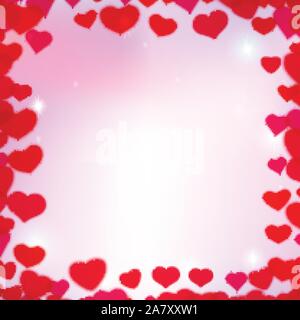 Valentines Day background with scattered blurred tender hearts Stock Vector