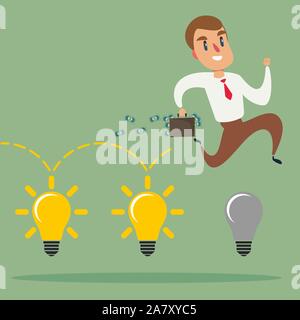 brainstorming businessman turning lights on Stock Vector