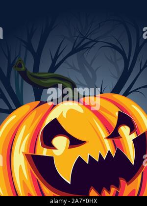 Scary halloween pumpkin in the forest at night Stock Vector Image & Art ...