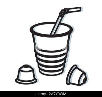 Plastic Disposable Coffee Cup with Coffee Capsule -  Icon as EPS 10 File Stock Vector
